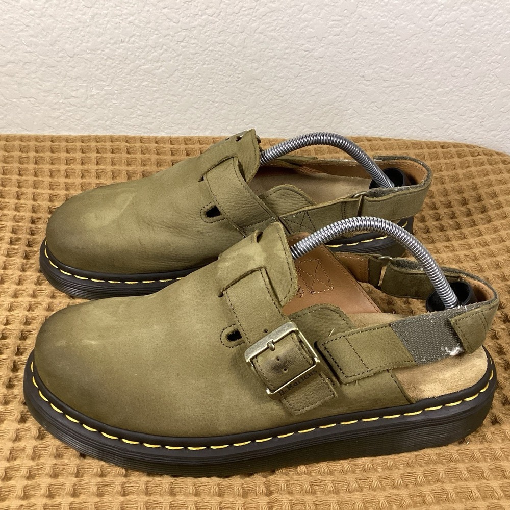 Dr. Martens Jorge II Shoes Mens Size 10 Olive Tan Slingback Clog Leather Buckle